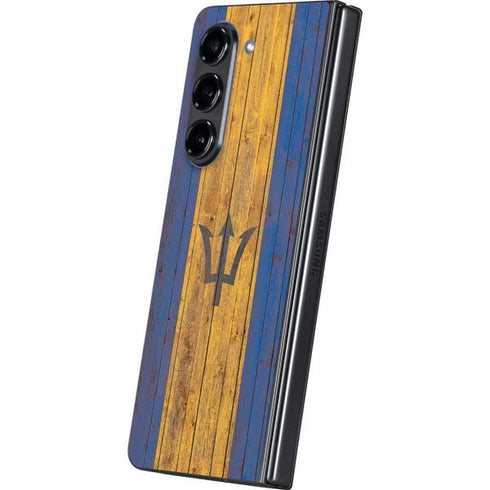 Barbados Flag Dark Wood Galaxy Z Fold5 5G Skin